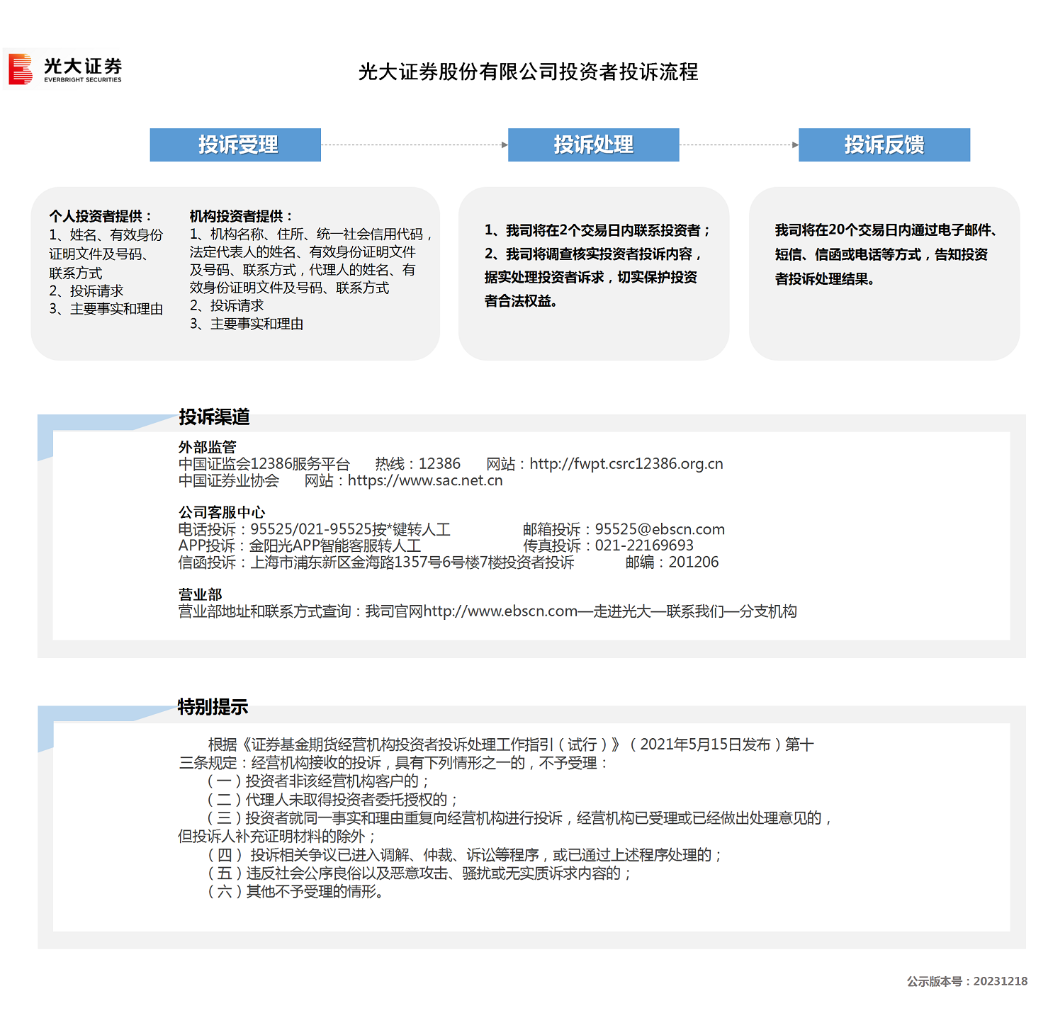 光大证券股份有限公司投资者投诉流程