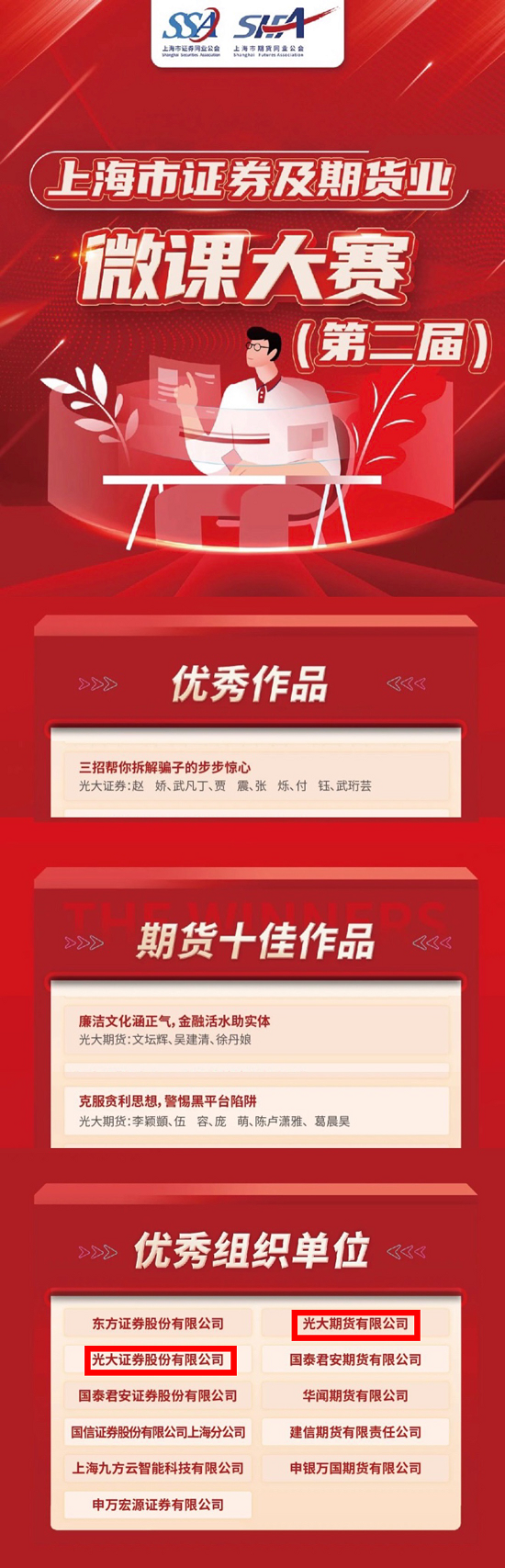 光大证券在第二届上海证券及期货业微课大赛中再创佳绩